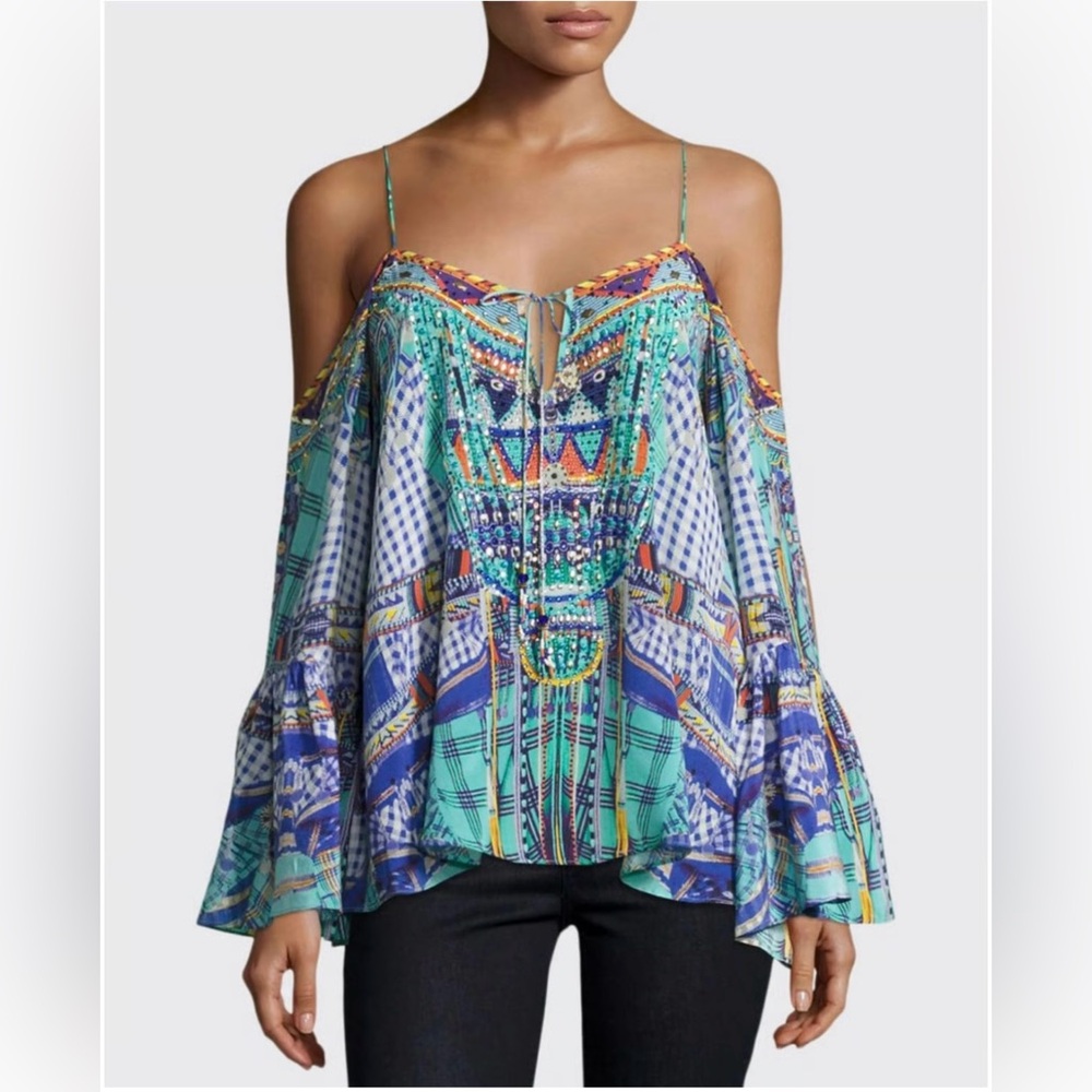 Camilla | Divinity Dance Embellished Drop Shoulder Silk Top